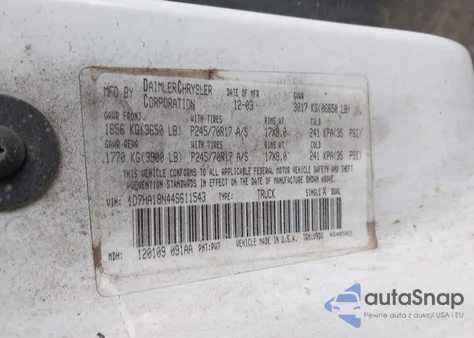 2004 Dodge Ram 1500 Slt/Laramie from USA, damaged, VIN 1D7HA18N44S611543